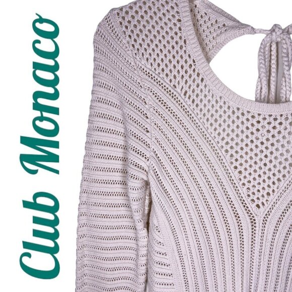 CLUB MONACO Tallulah Silk Blend Beige Open Back High Low Sweater, Size Small - Picture 6 of 11